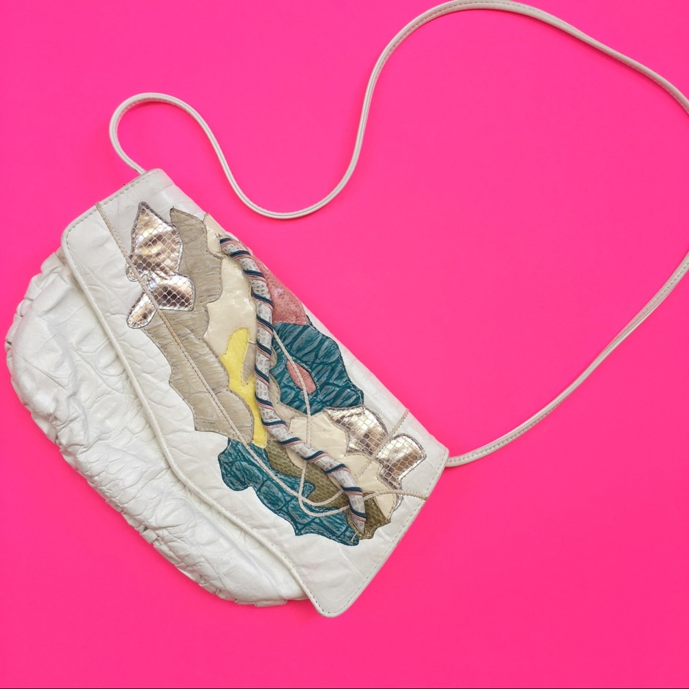 [VTG] White/Colorful Patchwork Clutch Purse